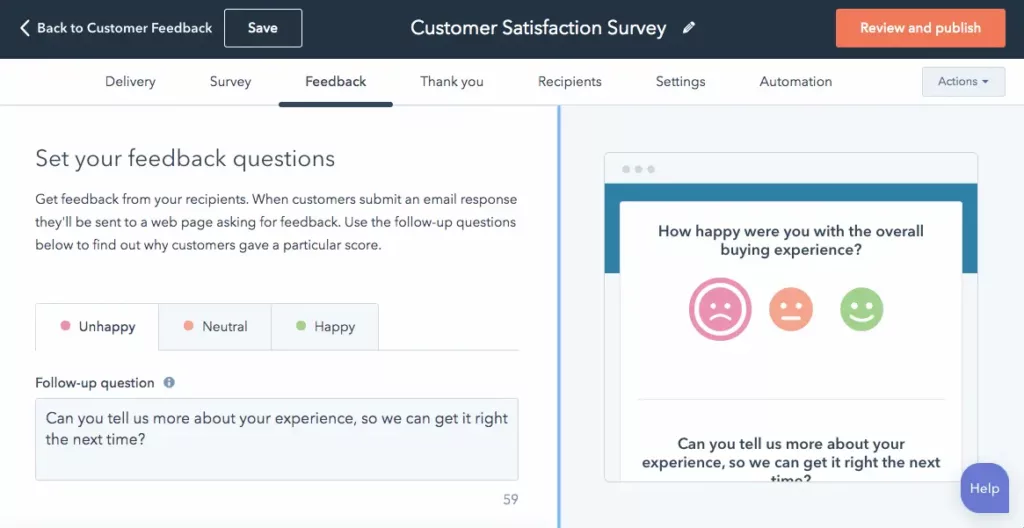 hubsport customer satisfaction feedback survey